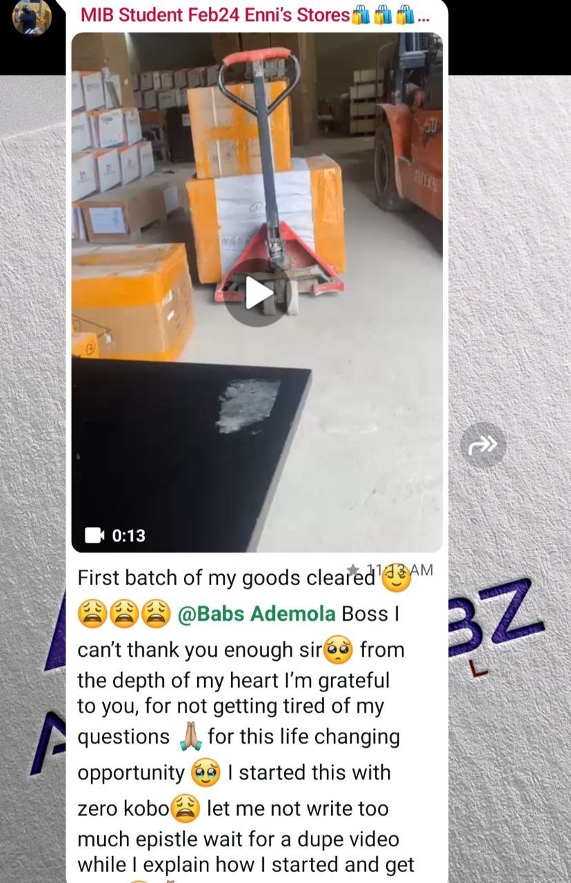 Student message posted in the mentorship group: first batch of goods cleared, started with zero kobo